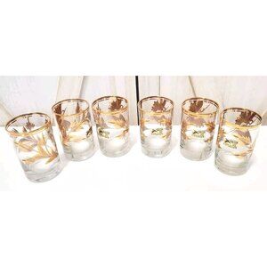 Set Of 6 Vintage Artesania Tabuisa ORO Peru Shot Glasses 14K Gold Bird Leaves